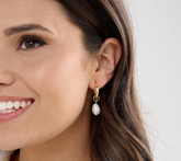 Honora 18K gold-plated Sterling Silver Hoop Earrings with White Cultured Freshwater Pearl Charm